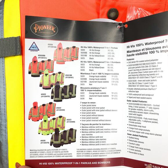 PIONEER Unisex Waterproof 7-in-1 Safety Parka Coat 3XL Hi-Vis Orange NWT - Picture 9 of 13